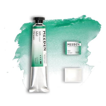 MEEDEN Professional Artist Watercolor Paint: Mid Green - 15ml/0.5oz Water Color Tube, Semi-Moist Pigment Half Pan and Empty Matching Half Pan for Artists Pros - color: Mid Green