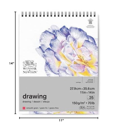 Winsor & Newton Classic Drawing Paper Pad, 11" x 14", 25 Sheets, 150gsm, Wired, Natural White - style: 11" x 14"