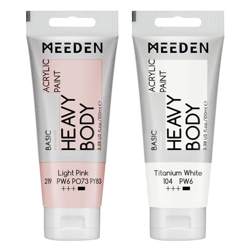 MEEDEN Acrylic Paint Light Pink: Bundled with Titanium White Color - 100ml/3.38oz x 2 Heavy Body Acrylic Paint Tubes for Art Craft Painting - color: Light Pink, size: 2 Tubes
