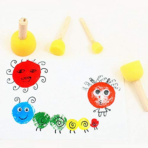 100Pcs Round Paint Foam Brush Set,Wooden Handle Paint Foam Sponge Brush,Painting Tools for Kids Arts and Crafts,4 Size
