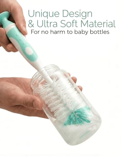 Baby Bottle Brush Set, 2Pcs Nylon Bottle Brush with Stand, 2 Hidden Nipple Brush, 2 Straw Brush, 1 Lid Brush, Bottles Brush Cleaner for Baby Bottle, BPA-Free(Green) - color: Green-nylon & Nylon Brush