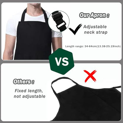 4 Packs Black Waterproof Apron, Adjustable Apron with 2 Pocket for Men Women, Professional Waiter Chef Work Apron