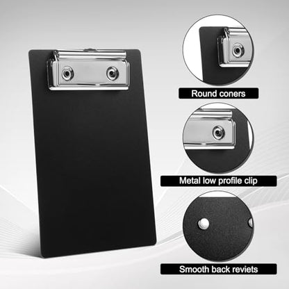 Eersida 12 Pack Mini Clipboards 4 x 6 Inch Small Pocket Plastic Memo Clipboards with Profile Clip for Small Notepads Receipts Tickets (Black)