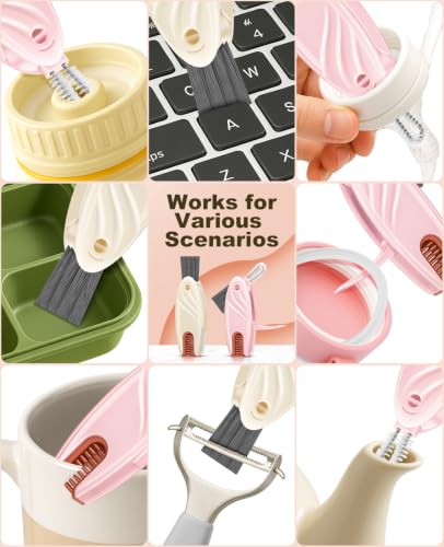 4 in 1 Cup Lid Gap Cleaning Brush Set 2 Pcs - Multifunctional Bottle Cleaning Brush Tools for Home Kitchen and Travel Cleaning | Portable Silicone Cup Lid Cleaner in 2 Colors (Beige & Pink) - color: Beige & Pink