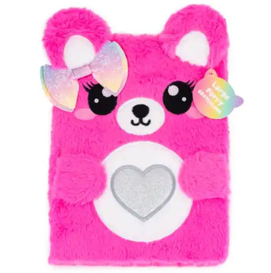 VOTUM Fuzzy Sketch Book: Personalized Artist Sketchbook: Sketching, Drawing and Creative Doodling. Notebook and Sketchbook to Draw and Journal (Bright Pink Bear) - color: Bright Pink Bear