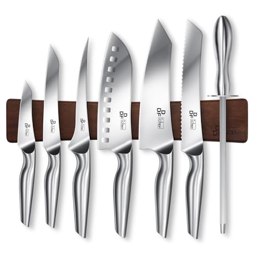 DDF iohEF Knife Set with Knife Strip, 8 Piece Professional Kitchen Knife Set, Japanese High Carbon Stainless Steel Chef Knives Set with Magnetic Knife Holder for Wall - color: 8PCS Kitchen Knives
