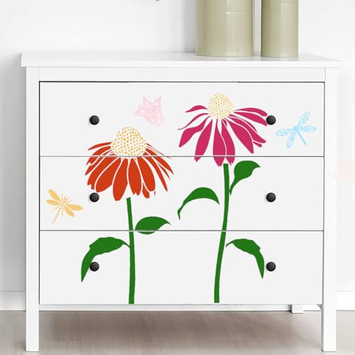 Large Flower Stencils for Painting on Wood Fence Stencils for Outdoors Reusable Daisy Cone Flower Stencil for Painting on Wall Canvas Fabric Furniture - style: Daisy Coneflower