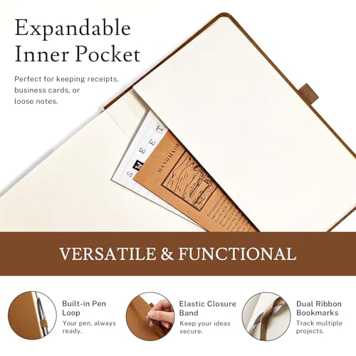 PAGELYST Graph Grid Paper Notebook, 200 Pages,4 Pack Leather Hardcover Notebook, A5 Medium 5.7'' x 8.3'', 100 GSM Thick Paper for Students, Math, Engineering (Brown) - color: Brown, size: A5-Grid