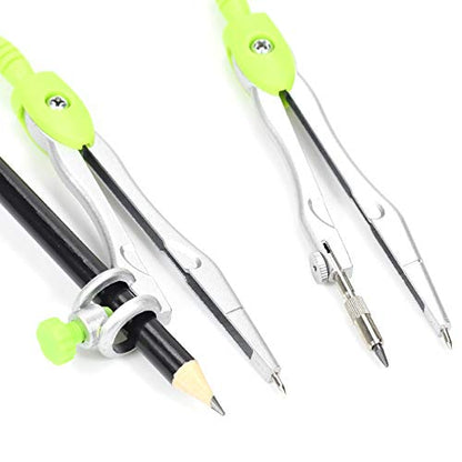 Unjoo Math Geometry Kit Sets 10 Piece Student Supplies with Shatterproof Storage Box,Includes Rulers,Protractor,Compass,Eraser,Pencil Sharpener,Lead Refills,Pencil,for Drafting and Drawings（Green） - color: Green
