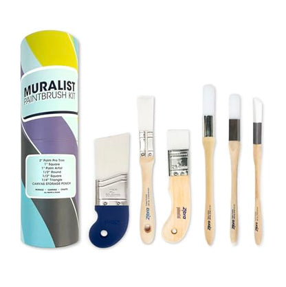 Zibra 6-Piece Muralist Paint Brush Set with Artist Brushes, 1" Brushes, Detail Brushes & Ergonomic Paint Brushes for Lettering, Murals, Canvas Painting, Touch Ups and Crisp Lines