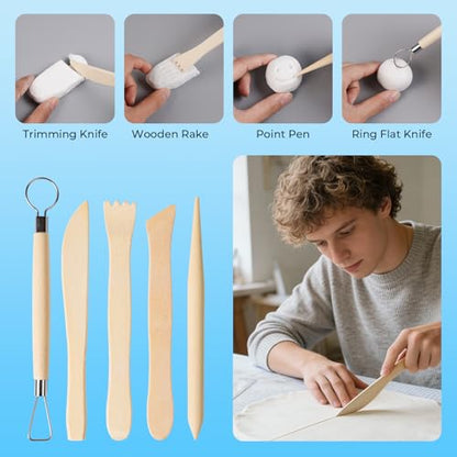 Nicpro 120ml Air Dry Clay Glaze and 32 PCS Clay Tools Kit, A Gloss Varnish Protects Clay from Surface Wear, Pottery Tools Can be Used for Stippling, Carving, Molding, and Shaping Crafts