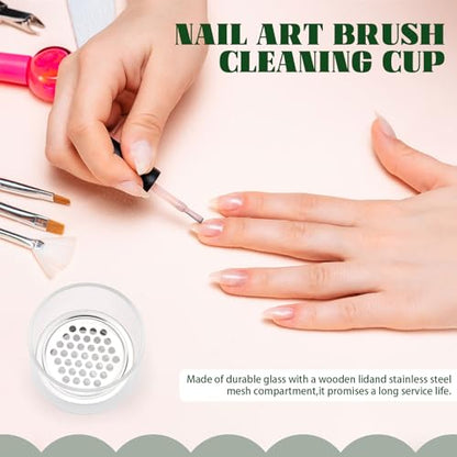 4 Pack Acrylic Nail Brush Cleaner Dappen Dish with Lid, Mesh Layered Nail Art Brush Monomer Liquid Wash Cup Glass Removal Jar for Sequins Glitter Powder, 1.5in High - color: 1.5in High