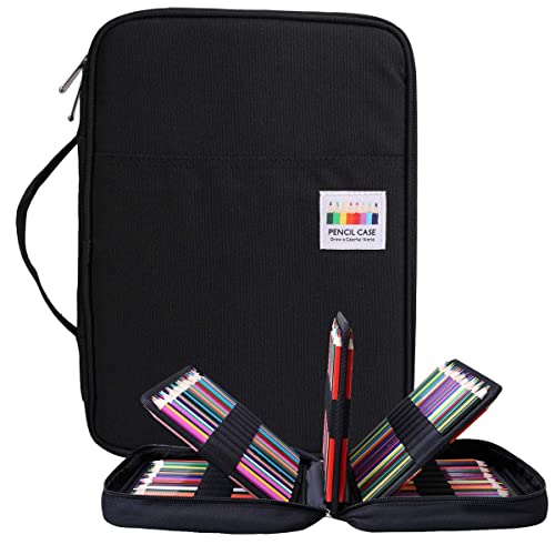 Large Capacity Pencil Case for Adults, 304 Slots Pen Case Pencil Case Multi Compartments Slot Pen Organizer Bag for Colored Pencils, Markers, Gel Pencils - color: Black