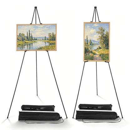 2 Pack Easel Stand for Sign, 66" Easel Stand for Painting & Display Black Aluminum Metal Tripod with Carry Bag, Portable Travel Easel for Adults Artists Wedding Sign