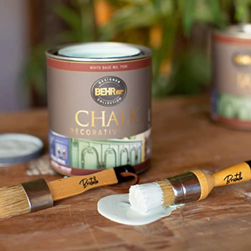 Chalk & Wax Paint Brush Set - 1x Flat & Round Furniture Brushes - 1' Small Paint Brush Duo Stencil, Milk & Wax Paintbrush