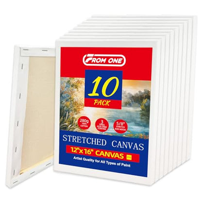 10-Pack 12x16 Stretched Canvas 100% Cotton Triple Primed for Acrylic & Oil | 100% cotton with natural husk, 5/8” Deep Frame, acid-free, No Bleed-Through,Warp-Resistant for acrylic, oil & gouache - size: 10PK - 12"x16"