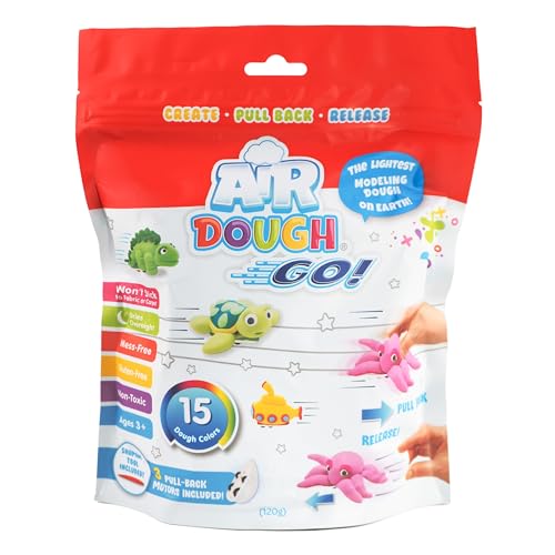 Air Dough Go - Multicolor, Air Dry, Ultra Light, Non-Toxic Modeling, Colorable, Paintable Clay in a Resealable Bag Including Sculpting Tool, Pull Back Motors, 16 air Dough Colors - color: 4 Colors
