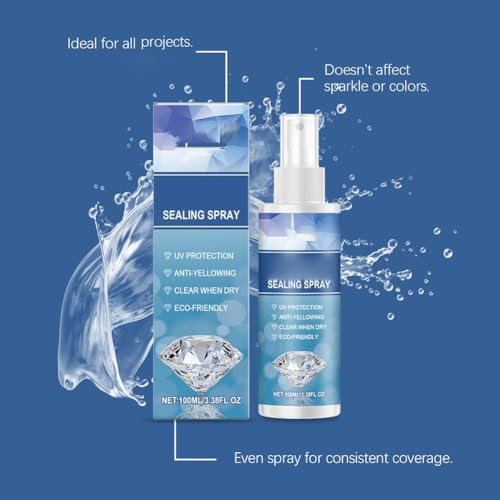 Diamond Art Sealer Spray, Fast Drying Permanent Glue for DIY Diamond Art Painting, Anti-Yellowing Clear Finish Sealing Spray, Long-Lasting Clear Coat for Canvas & Resin Diamonds Arts,100ml (1pcs)