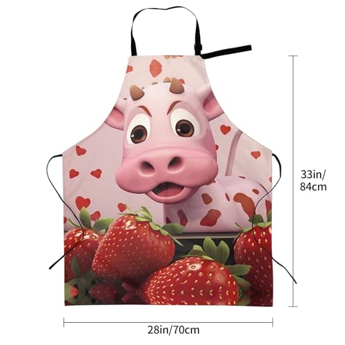 Prancing Brown Horse Heavy Duty Waterproof Apron with Pockets for AdultsResistant Grilling, Gardening, Painting - color: Pink Cow With Strawberries