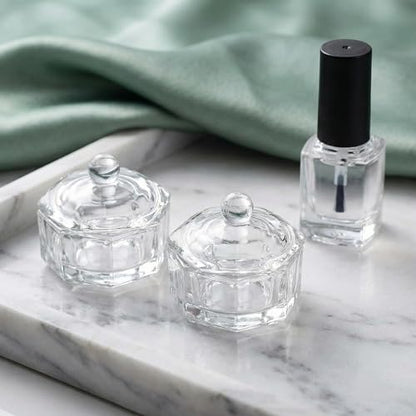 Hexagonal Crystal Glass Pen Cleaning Cup with Lid - 2 Pack Dappen Dish for Nail Art, Calligraphy, Brush and Ink Washing - Artist & Nail Tech Supplies