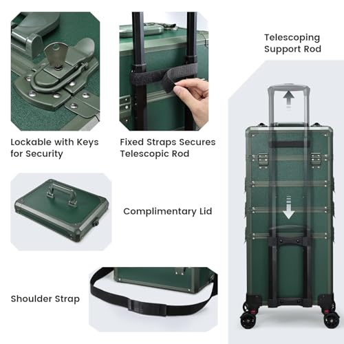 Rolling Makeup Case Makeup Train Case with Lid 5 in 1 Cosmetology Case on Wheels Cosmetic Trolley Organizer Large Makeup Organizers Case Profesional Cosmetic Case for Salon Barber Nail Beauty, Green - color: Green