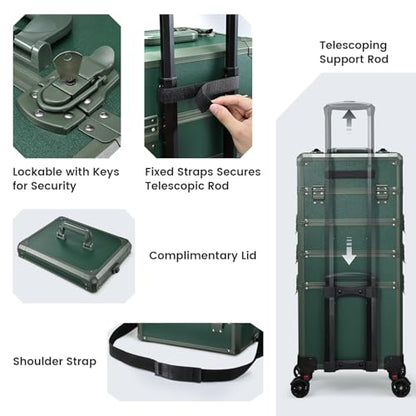 Rolling Makeup Case Makeup Train Case with Lid 5 in 1 Cosmetology Case on Wheels Cosmetic Trolley Organizer Large Makeup Organizers Case Profesional Cosmetic Case for Salon Barber Nail Beauty, Green - color: Green