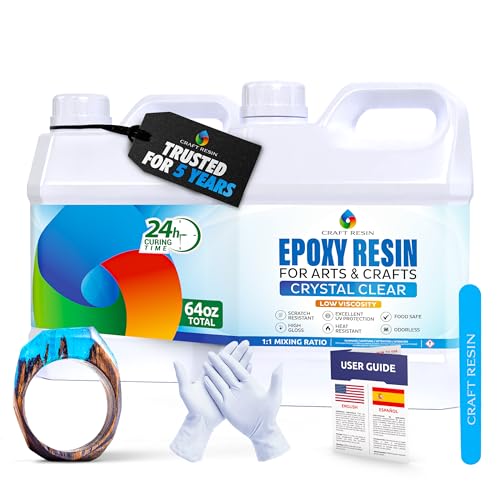 CRAFT RESIN 64 Oz Crystal Clear Epoxy Resin Kit with Pumps - Food Safe & UV Resistant for DIY Art, Wood, Jewelry Making, Coasters, Mold Casting Resin Epoxy - Low Viscosity for Beginners & Pros - size: 64 Oz