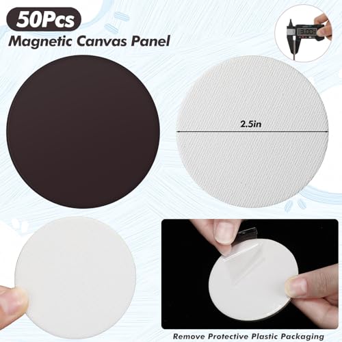 Engrowtic 50 Pcs Magnetic Painting Canvas Panel Mini Canvas Boards for Painting Mini Tile Art for Fridge Locker Art Crafts DIY(2.5 in,Round) - size: 2.5 in, style: Round