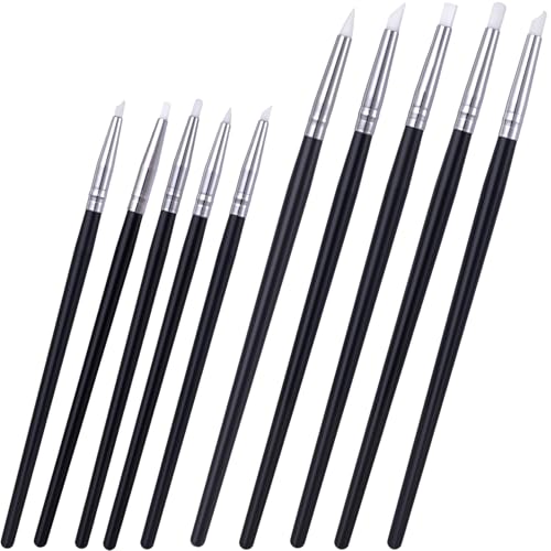 SmallCat 10 Pcs Silicone Paint Brushes, Flexible Clay Carving Tools, Professional Sculpting Tools for Handicraft Pottery Artwork Shaping Carving DIY- White (3mm+5mm) - color: White, 10 Pcs