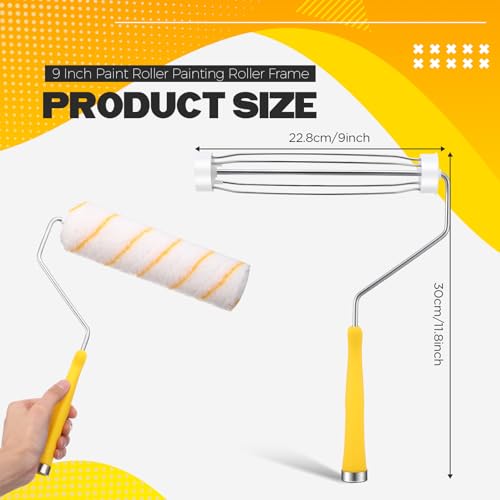 Leumoi 18 Pack 9 Inch Paint Roller Frame 5 Wire Galvanized Roller Handle Brush House Painting Supplies for Wall House Home Repair Tools, Use with 9" Paint Covers (Yellow) - color: Yellow