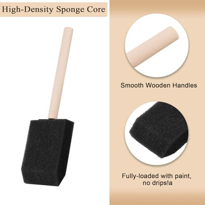 ZUFECY 10-Pack Sponge Brushes 2 Inch - Wood Handle Foam Paint Brushes for Staining, Craft, Varnishes & DIY Painting Projects