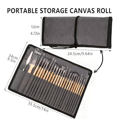24pcs Paint Brush Set, Expert Series, 23 Different Shapes + Mixing Knife with Cloth Roll Case, Enhanced Synthetic Painting Brushes Set for Acrylic, Watercolor, Oil, Gouache (Yellow) - color: Yellow