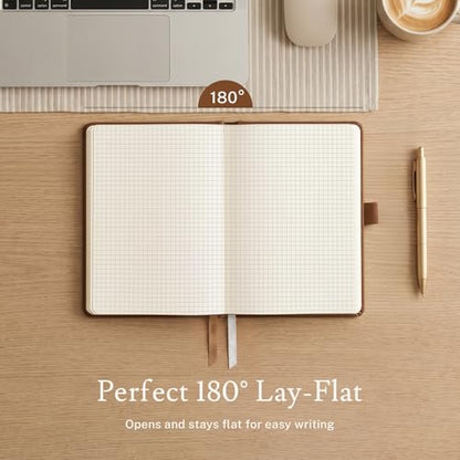 PAGELYST Graph Grid Paper Notebook, 200 Pages,4 Pack Leather Hardcover Notebook, A5 Medium 5.7'' x 8.3'', 100 GSM Thick Paper for Students, Math, Engineering (Brown) - color: Brown, size: A5-Grid