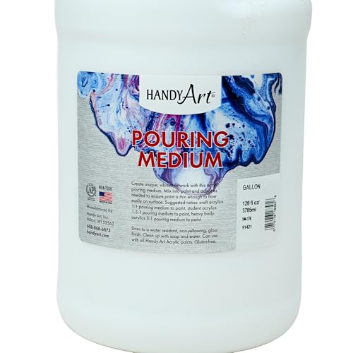 Handy Art Acrylic Pouring Medium, 128 oz Gallon Bottle, Clear Gloss Finish | High Flow Paint Pouring Medium with Smooth & Fluid Consistency, Economical Size, Certified Safe & AP Non-Toxic, Made in USA - color: Pouring Medium, size: Gallon