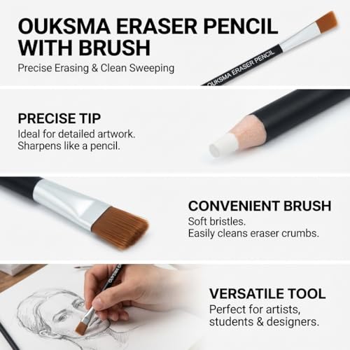Eraser Pencil Set with Brush and Sharpener, Precision Detail Erasers for Sketching, Drawing, Highlights, Texture Shaping, Art Supplies (10 Eraser Pencils + 4 Sharpeners) - style: 10 Eraser Pencils + 4 Sharpeners