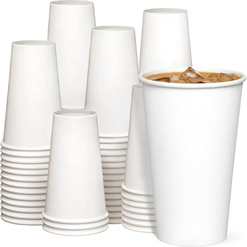 GUSTO 16 oz Disposable White Paper Cups [200 Count] Hot Coffee Cups | Eco-Friendly Material, Rolled Rim for 90 mm Lids, Leak-Proof, Hot or Cold Drinks, No Sleeve Needed - size: 16 oz. - 200