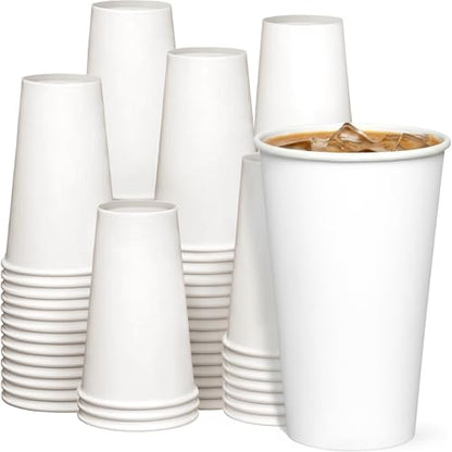 GUSTO 16 oz Disposable White Paper Cups [200 Count] Hot Coffee Cups | Eco-Friendly Material, Rolled Rim for 90 mm Lids, Leak-Proof, Hot or Cold Drinks, No Sleeve Needed - size: 16 oz. - 200