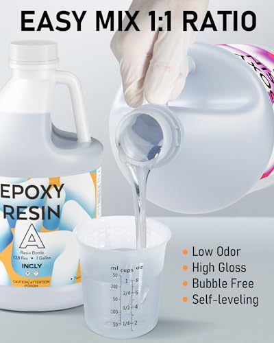 INCLY 4 Gallon Crystal Clear Epoxy Resin Kit, High Gloss & Bubbles Free Resin Supplies Coating & Casting Resin for Table Top, Countertop, River Table,Wood, Jewelry Making, Art Craft, Self Leveling 1:1 - size: 4 Gallon