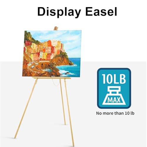 Falling in Art 65" A-Frame Tripod Easel Stand, Wooden Display Easel with Adjustable Canvas Holder, Floor Easel for Wedding Signs, Posters, Paintings, Artwork(Gold) 1 Pack - color: Gold-1 Pack