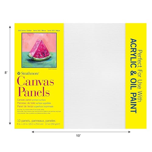 Strathmore 300 Series Artist Canvas Panels, 8x10 inches, White Pre-Primed, 10 Pack - 100% Cotton Surface for Acrylics & Oil Paints - size: 8x10