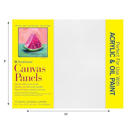 Strathmore 300 Series Artist Canvas Panels, 8x10 inches, White Pre-Primed, 10 Pack - 100% Cotton Surface for Acrylics & Oil Paints - size: 8x10