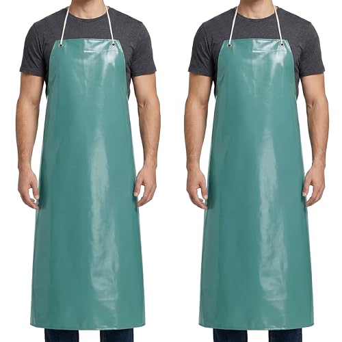 Xpose Safety Heavy Duty Vinyl Waterproof Aprons, White - For Home, Industrial and Commercial Use - Chemical Resistant - color: Green, style: 2 Pack