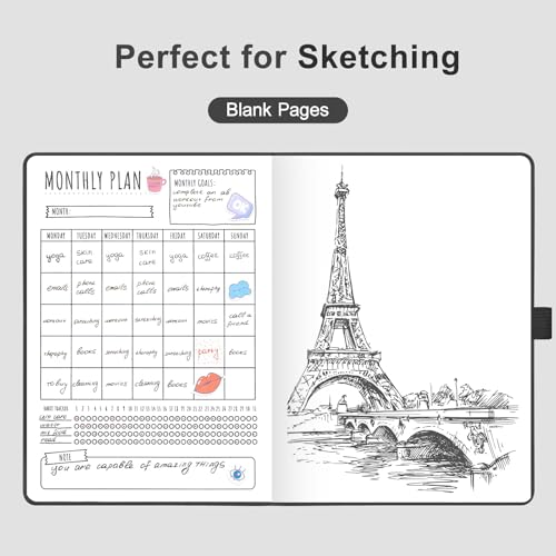 AHGXG Blank Journal Notebook, 160 Pages, A5 Medium Size (5.7'' x 8.3''), 120 GSM Thick Paper, Leather Hardcover, for Sketching, Drawing, Painting (Black) - color: Black, style: Unlined