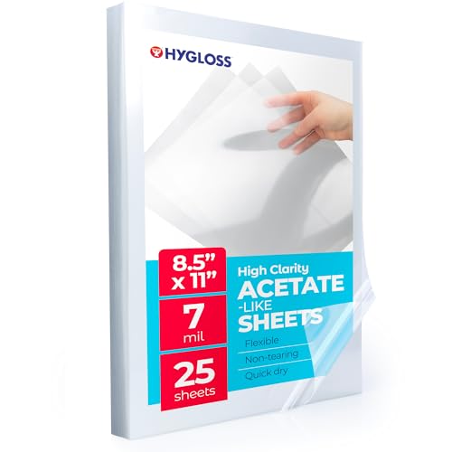 Hygloss 8.5" x 11" Acetate Paper - 7 Mil Clear Acetate Sheets for Crafts Projects, Classroom Stencil Sheets, Overhead Transparency Sheets for Projector, Clear Plastic Sheet (Not for Printers) 25 Pack - size: 8.5 x 11 inch, style: 25 Sheets
