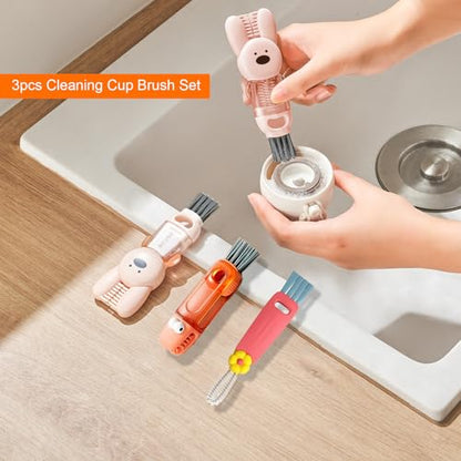 4 in 1 Cup Lid Cleaning Brush, 3 in 1 Bottle Brush, Cup Crevice Cleaning Tools, Easy to Clean and Storage, ABS+Silicone Cup Lid Gap Cleaner, Portable Multifunctional Bottle Cleaning Brush (3Pcs) - color: Orange