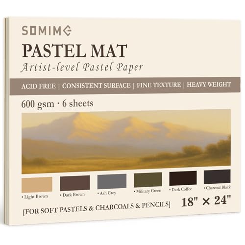 Somime 18x24 (600gsm) Sanded Pastel Paper Pad for Artists, 6 Sheets of 6 Assorted Colors Heavyweight Drawing Paper Pad for Pencils and Soft Oil Charcoal Pastels - size: 18x24 6 sheets