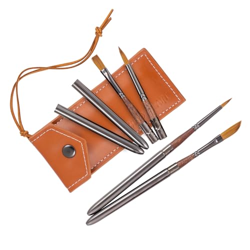 Falling in Art Travel Watercolor Brushes, 4 Pcs Travel Paintbrush Set with Leather Pouch for Acrylic, Gouache, Oil and Watercolor Painting - size: Small to Medium