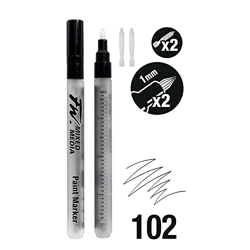 FW Mixed Media Paint Markers - Two Empty Markers with 1 mm Hard Paint Marker Nibs - Empty Paint Pen 2-Pack with Extra Nibs for Liquid Media - Small Barrel Refillable Paint Pens for Fine Lines - style: 1MM Hard, Marker