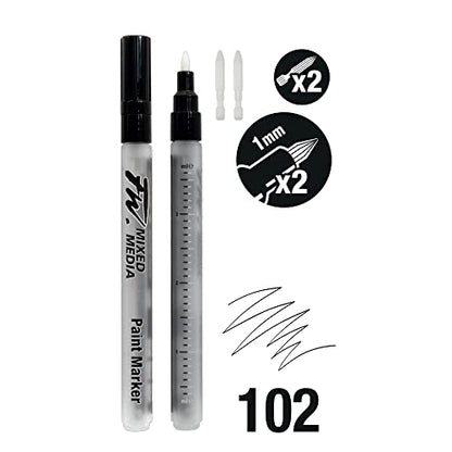 FW Mixed Media Paint Markers - Two Empty Markers with 1 mm Hard Paint Marker Nibs - Empty Paint Pen 2-Pack with Extra Nibs for Liquid Media - Small Barrel Refillable Paint Pens for Fine Lines - style: 1MM Hard, Marker