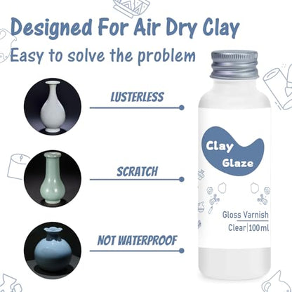 WAN2TLK Air Dry Clay Glaze 100ml, Clay Varnish for Air Drying Clay, Clear Acrylic Varnish for Craft Pottery Waterproof & Gloss Finish - size: 100ml Gloss